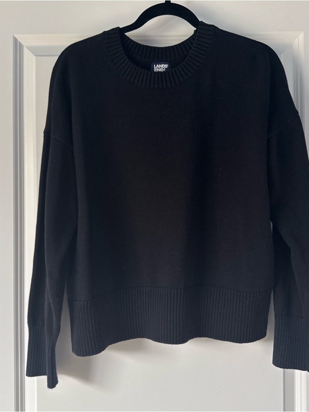 Lands' End Black Crewneck Cotton Blend Sweater